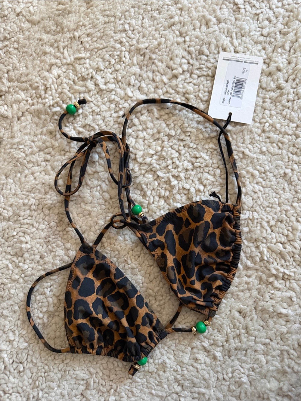 Leopard Print Triangle Bikini Top with Center Bead - Picture 5 of 7